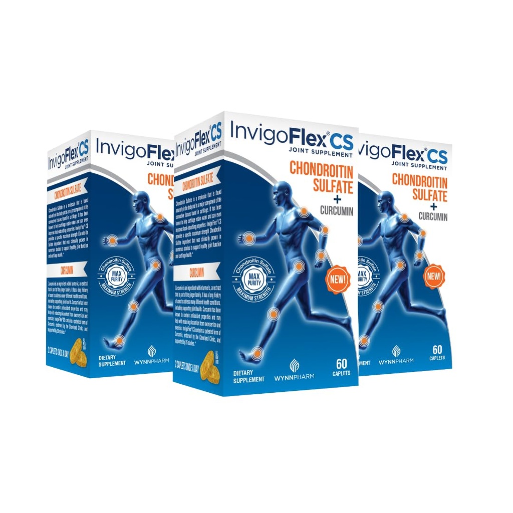INVIGOFLEX Chondroitin Sulfate med gurkemeie Curcumin Ikke GMO for kne, hånd, rygg og Hip Premium Joint Supplement CS - 3 pakke