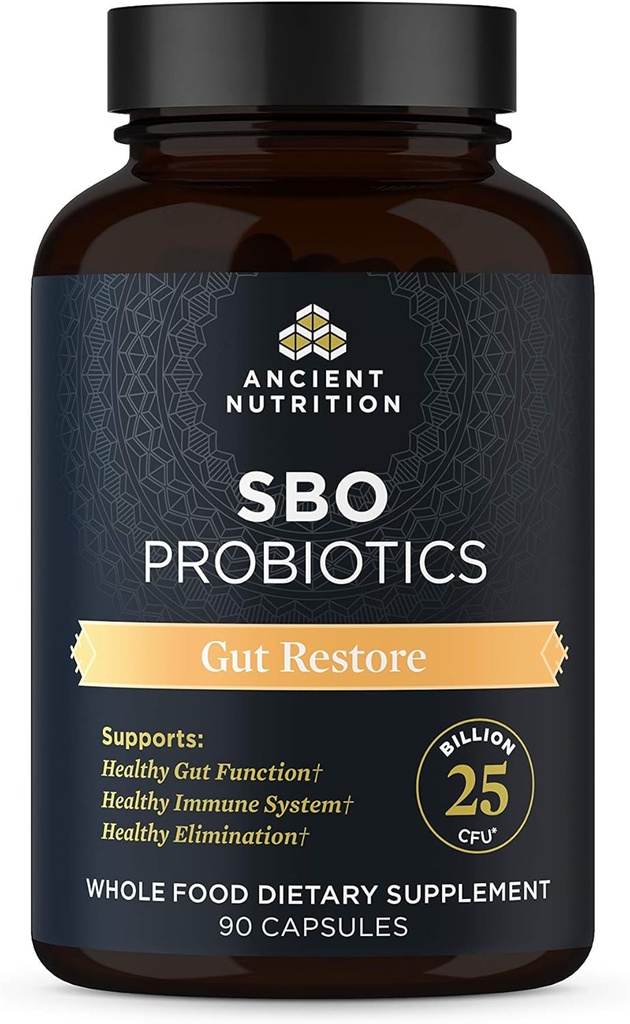 Gamle ernæring probiotika, SBO probiotika Gut gjenopprette 90 Ct, fremmer Gut helse, Digestiv og immun støtte, Glutenfri, Superfoods blanding, 25 milliarder CFUs* Per servering, 90 kapsler