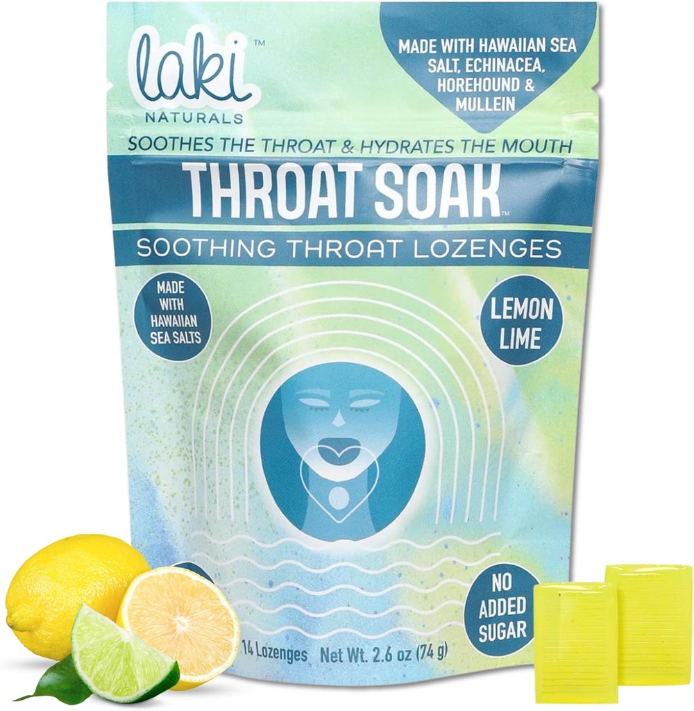 Laki Naturals Throat Soak Herbal Throat Lozenges (14 Ct) – Hawaiian Sea Salt Sore Throat & Tørr Munn Soothing Drops - Vegan, ikke-GMO, sukker-fri og glutenfri søte og salte Herbal Candies