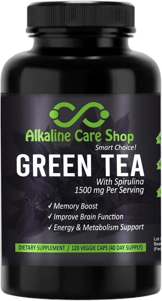 Alkaline Care - Grønn te med Spirulina Extract 1500mg - høy absorpsjon Ultra Potent Grønn Te Supplement med Spirulina - Grønn te for energi og metabolisme Støtte Kapsler - 120 Kapsler