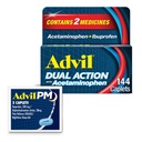 Advil Dual Action Med Acetaminophen Og Ibuprofen (2 Dose Ekvivalent) For 8 timers smertelindring, belagt 144 Ct kapler og 2 Ct. Eksempel på Advil PM