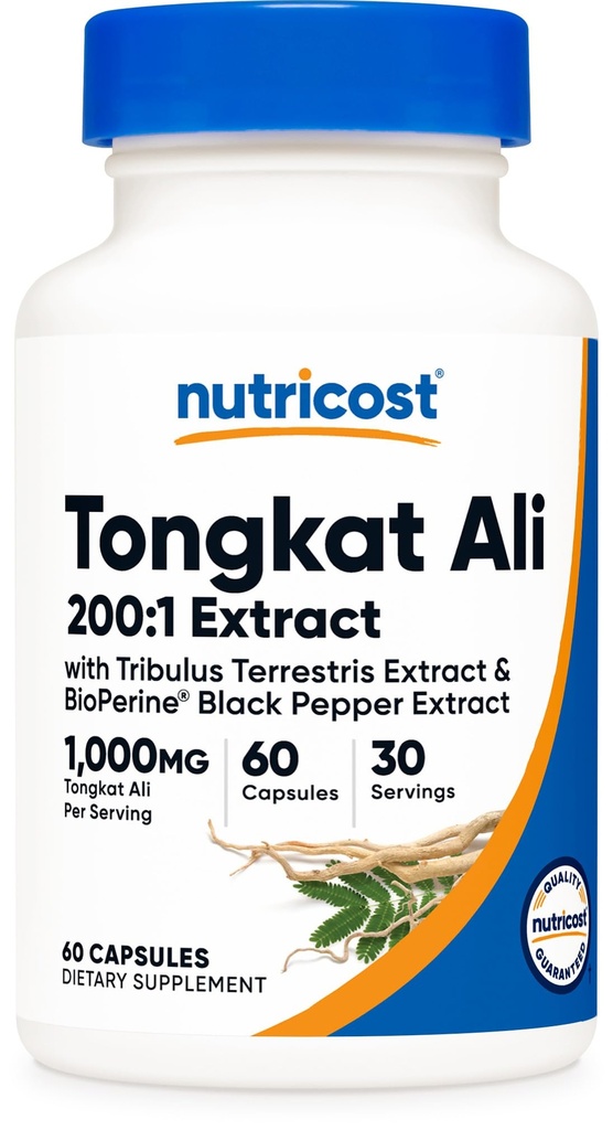 Nutricost Tongkat Ali 1000 mg 60 kapsler - med Tribulus Terrestris og BioPerine, Vegetariske Caps, Ikke-GMO, Glutenfri, Potent Ekstrakt