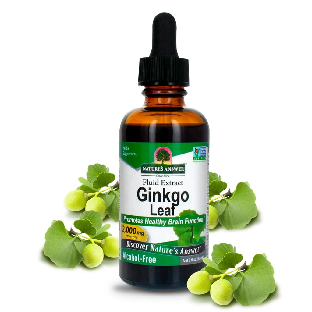 Naturens svar alkohol Gratis Ginkgo Biloba Leaf Extract, 2 Ounce, 2 Teller | støtter en sunn hjerne | fremmer kognitiv funksjon | Øke mental klarhet | Naturlig fokushjelp