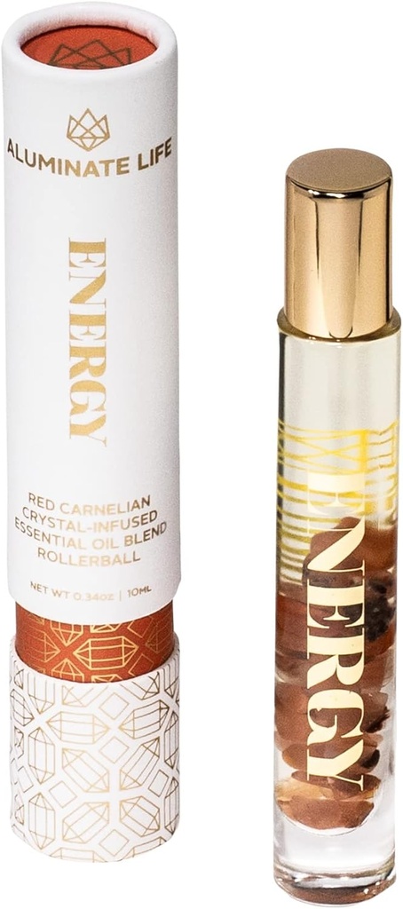 Eterisk olje Rollerballs, .34 OZ, Energi - Rød karnelisk krystall infundert - Scenter av sitron, Grapefrukt, & Bergamot - Aromaterapi Roll on Oljer, Hudpleie, Massasje