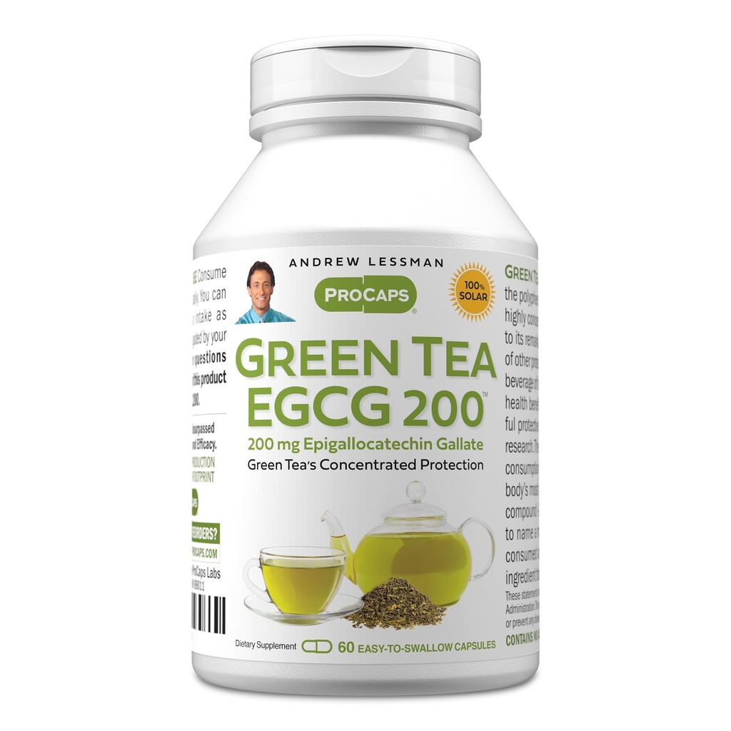 ANDREW LESSMAN Grønn Tee EGCG 200 mg - 60 kapsler - 200 mg EGCG, kraftig antioksidant støtte for sunn leverfunksjon, immun, hjerne, hjerte og sirkulatoriske systemer. Ingen additiver