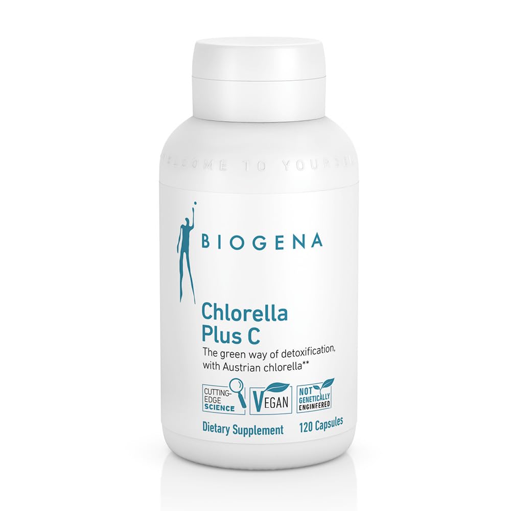 BIOGENA WISSEN SCHAFFT GESUNDHEIT Chlorella Plus C – Grønn Alga støtter Detox** – Kapsler med 900 mg organisk klorella Vulgaris pulver - ikke-GMO Supplement