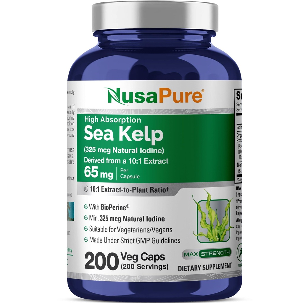 NusaPure Sea Kelp Naturlig Iodine 325mcg 10:1 Ekstrakt, 65 mg Ekvivalent med 650 mg Kapsel 200 greve (Non-GMO, Vegan)