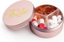 Små pille tilfelle 3 Sammenligninger, Metall rund bærbar pille boks, vanntett reisepilleorganisator, Pocket Purse Medicine Vitamin Holder EDC Container (Rose Gold with Queen)