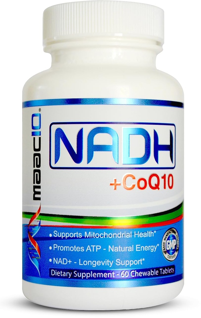 MAAC10 NADH + CoQ10 Supplement | Flotte tasting Chewable tabletter | 50mg PANMOL® NADH + 100mg CoQ10 | for tretthet, energi og mental fokus | NAD+ Supplement (60 tabletter 2 per servering)