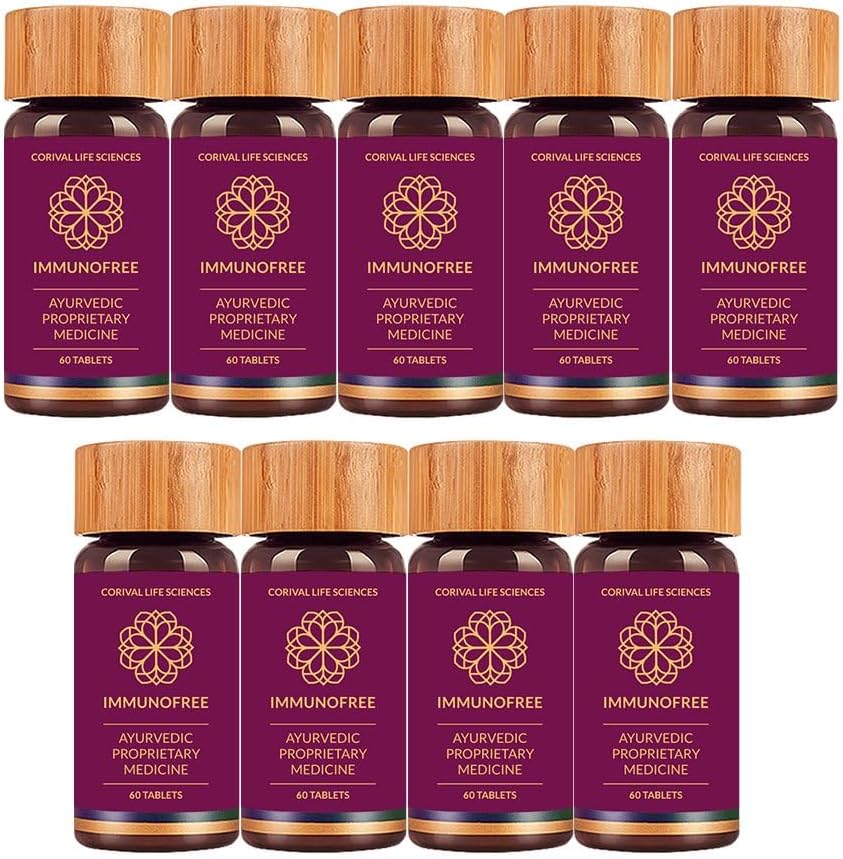 Biogetica Immunofree Herbal Supplement for immunstøtte - Naturlig Potent blanding av Tulsi, Kalmegh, Yashtimadhu & Giloy for immunforsterkning - 100% vegansk - 60 tabletter-pakke med 9