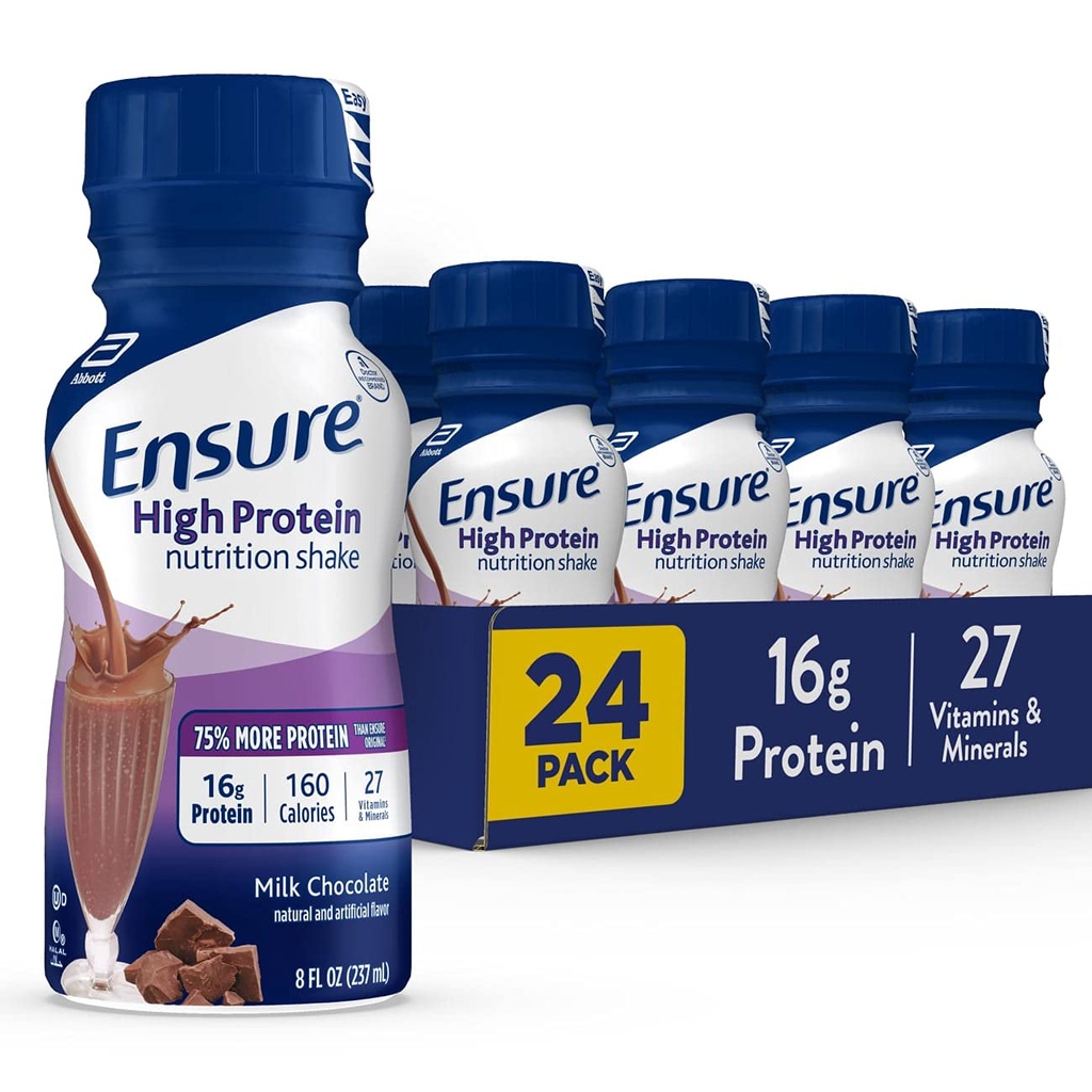 Sikre høy protein ernæringsskade med 16 g protein, klar til drink måltid erstatning rister, lav fett, melk sjokolade, 8 fl oz, 24count