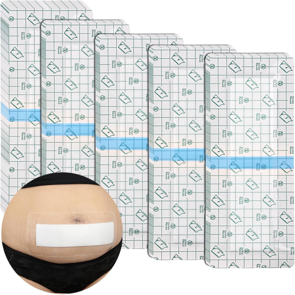 C-del Vanntett buksnitt Bandages Post Hysterektomi Tummy Tuck Dusj Beskytter Scar Deksel med beskyttende pad lapper Island Dressing Tapes store sår omsorg forsyninger 4x10 Pack 25