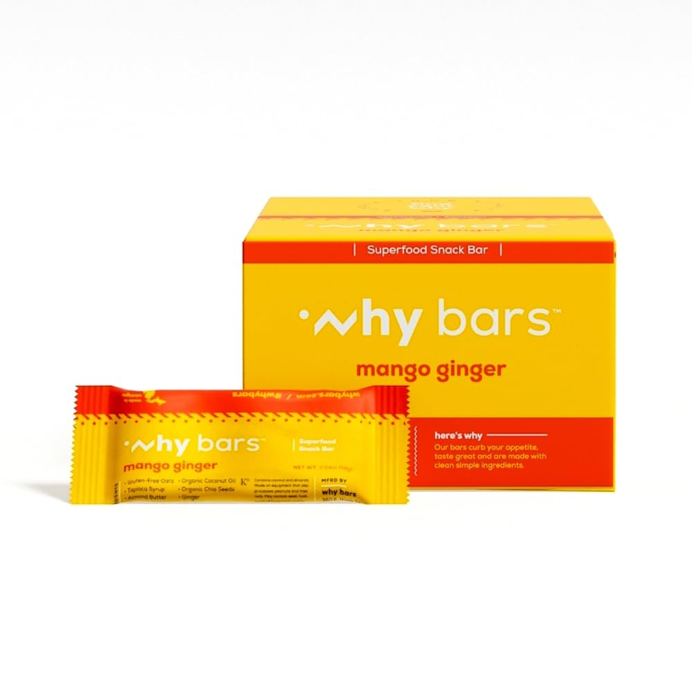 Hvorfor Barer, Protein Barer, Mango Ginger, 2.04 Ounce Barer (pakke med 12 Protein Barer) - Protein Bar Supermat, Glutenfri, Ikke GMO, Økologisk, Vegan, enkle ingredienser