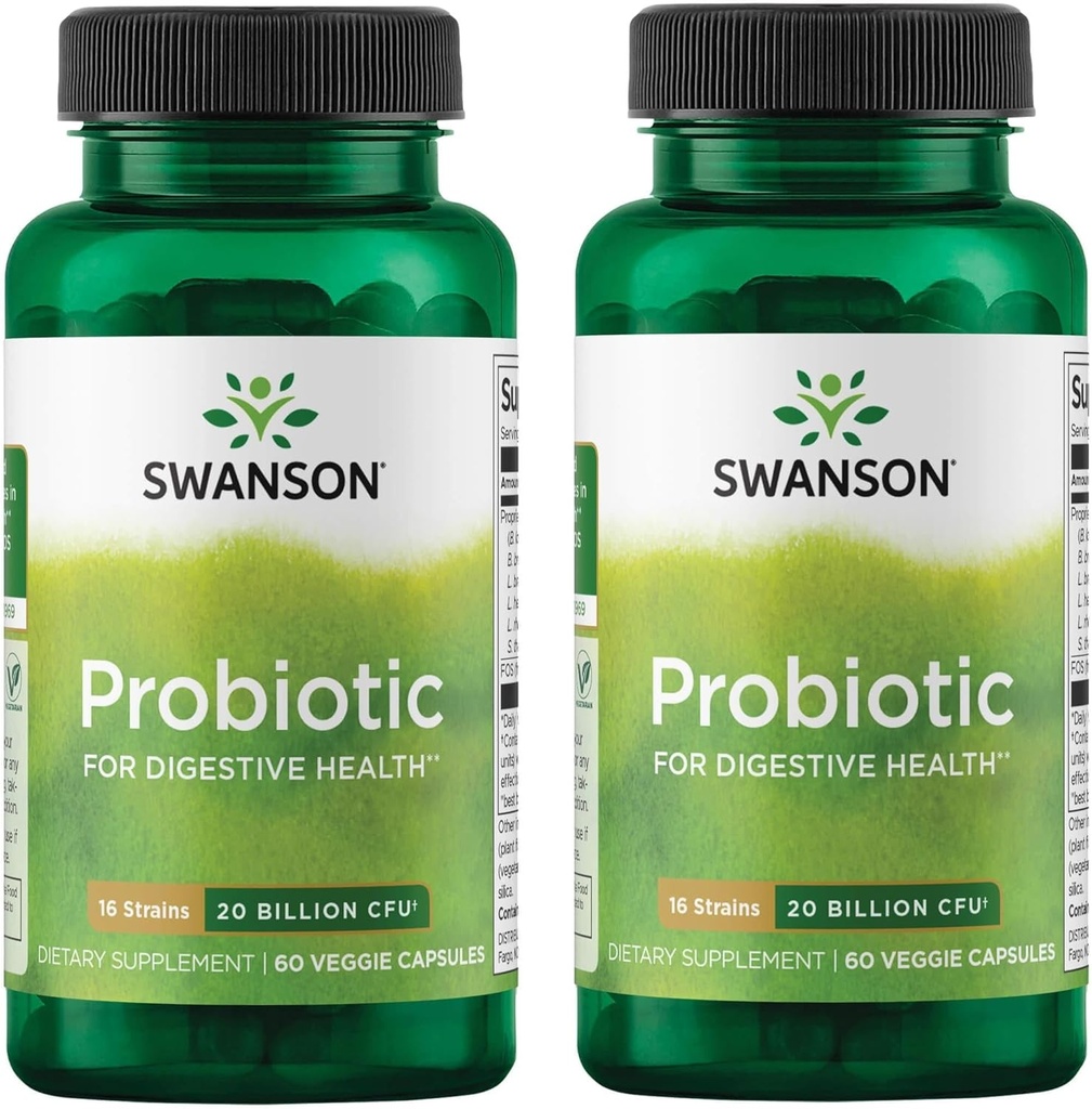 Swanson Probiotic for Digestive Helse GI Tract Immune Support reisende støtte 20 milliarder CFU med prebiotiske FOS 60 Veggie kapsler (kapsler) (2 pakke)