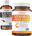 Svart Seed Olje flytende og immun støtte (2-måneders forsyning) Immunomaximer Bundle - Black Seed Oil Liquid (16fl.oz) Premium Kaldpresset Clack Cumin Seed Oil & vitamin C Immune Support (120 Veg Caps)