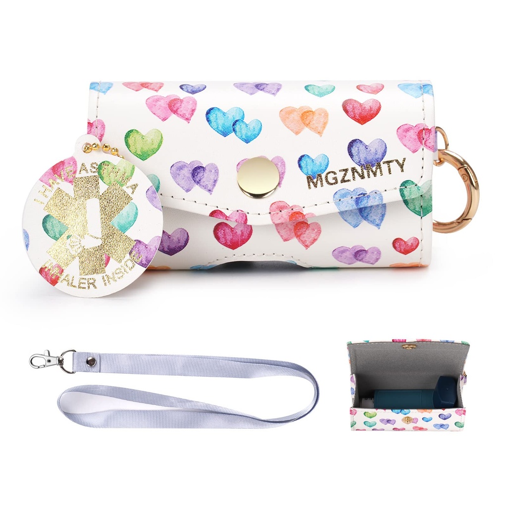 MGZNMTY Astma Inhaler Case, bære og reiseholder Case Kompatibel med Handy Inhaler for voksne og barn (ONLY CASE) (Raining Hearts)