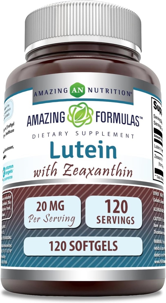 Amazing Formler Lutein 20 mg med Zeaxanthin 800 mhg  Soft Softgels Supplement | Ikke-GMO | Glutenfri | Laget i USA (120 greve)