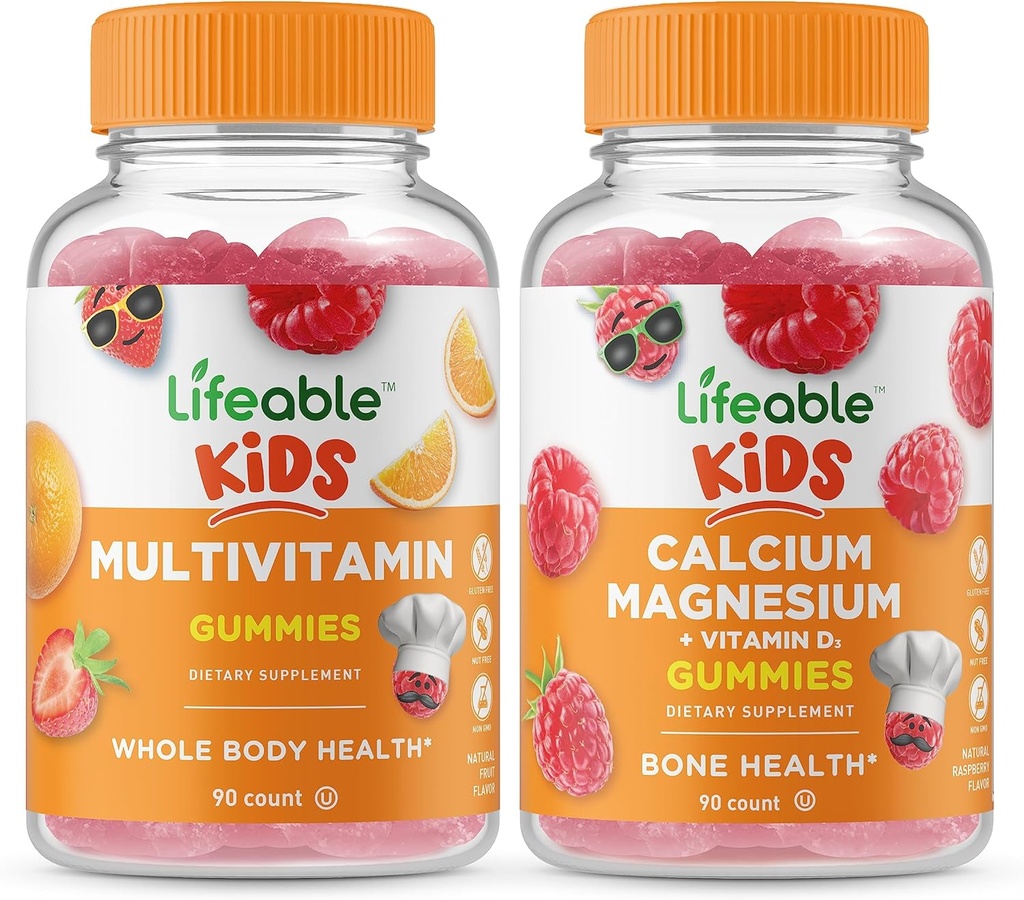 Livbar Multivitamin Kids + Kalsium Magnesium Kids, Gummies Bundle - Great Tasting, Vitamin Supplement, Glutenfri, GMO Gratis, Chewable Gummy