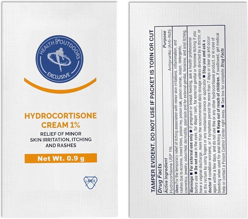 Soothing Hydrokortison Cream 1%, 48 Individuelle pakker, for huden irritasjon, Rashes, kløe og mindre smerte lindring