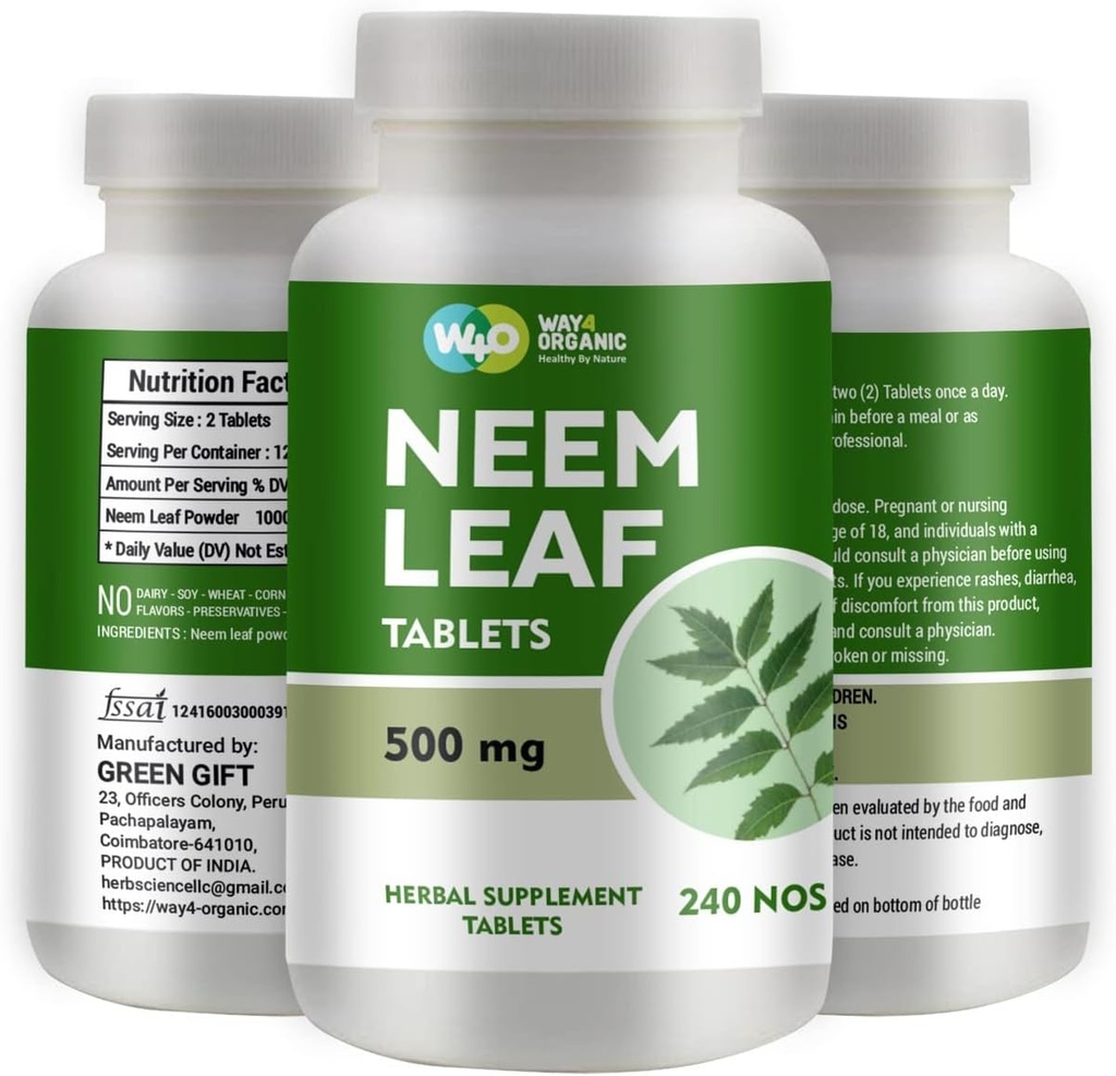 Neem Tabletter - 100% ren (Azadirachta Indica) (240 greve - 500 mg) 120 dagers forsyning (1 pakke)