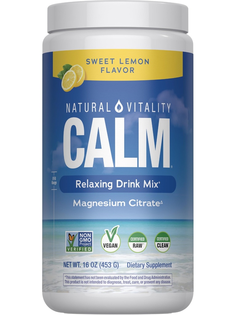 Naturlig vitalitet rolig, Magnesium Supplement, Anti-Stress Drink Bland pulver, Glutenfri, Vegansk, og ikke-GMO, Søt sitron, 16 oz