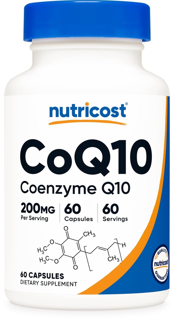 Nutricost CoQ10 200mg, 60 Vegetariske kapsler, 60 Serveringer - høy absorpsjon, vegetarisk, ikke-GMO, Coenzym Q10