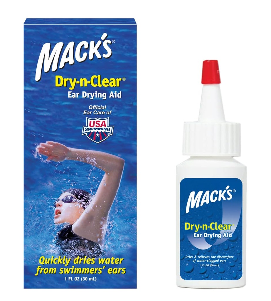 Mack's Dry-n-Clear® øretørkingshjelp - Svømmere øredråper for vannkledde ører etter svømming, dusj, dykking og surfing - 1 Fl Oz
