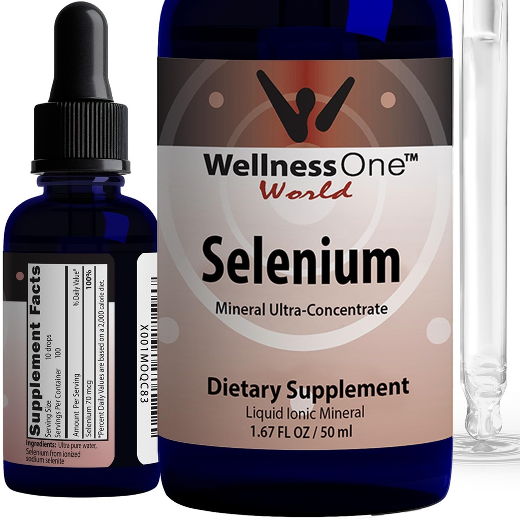 wellnessOne flytende Selenium Supplement - Ionisert Selenium flytende Drops 70mg - Antioksidant, Cardiovaskulær og immunstøtte - USA Testet, Vegan, Ikke-GMO, Glutenfri, Ikke-flavorert - 1,67 fl oz