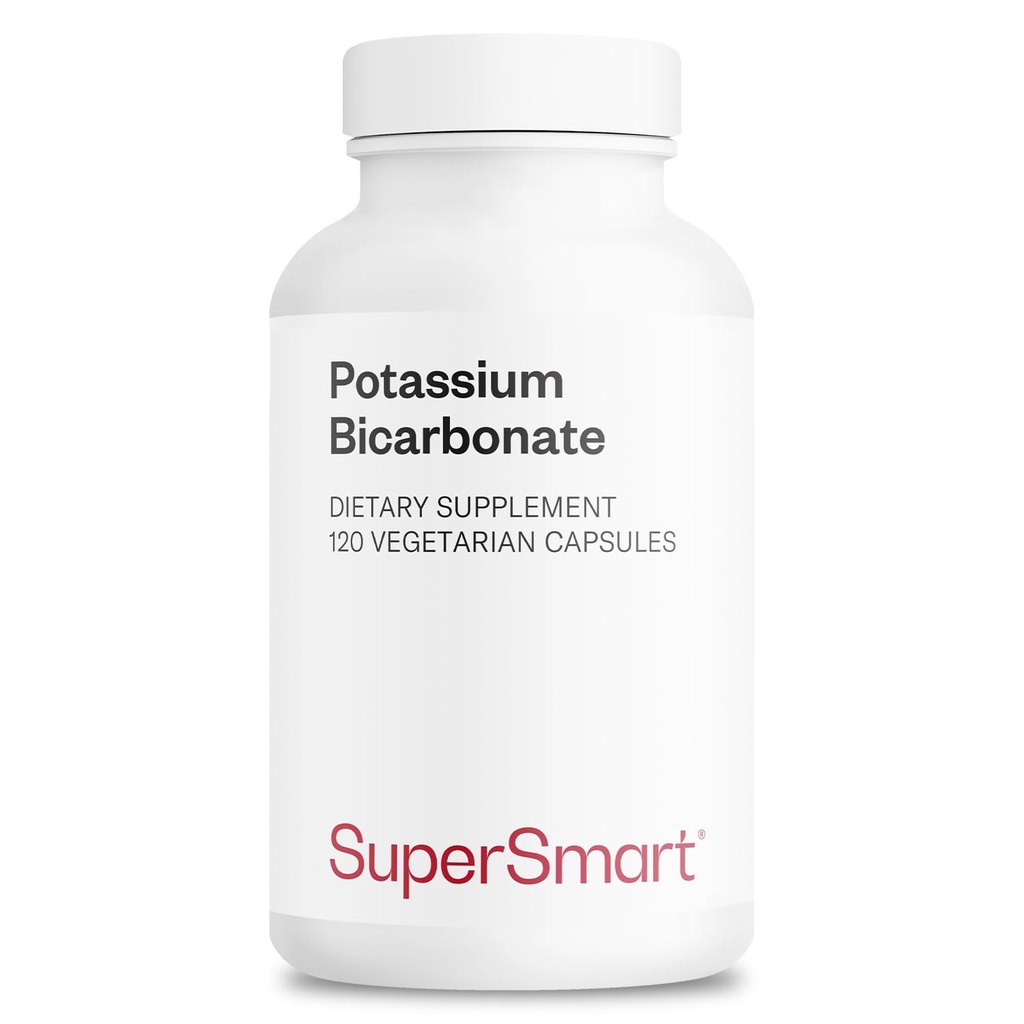 Supersmart - Kalium Bikarbonat 5400mg per dag (høy dose) - Electrolyte Mineral - Acid-Base Balance pH - hjerte, muskel og nerve Helse | Ikke-GMO & Glutenfri - 120 Vegetariske kapsler