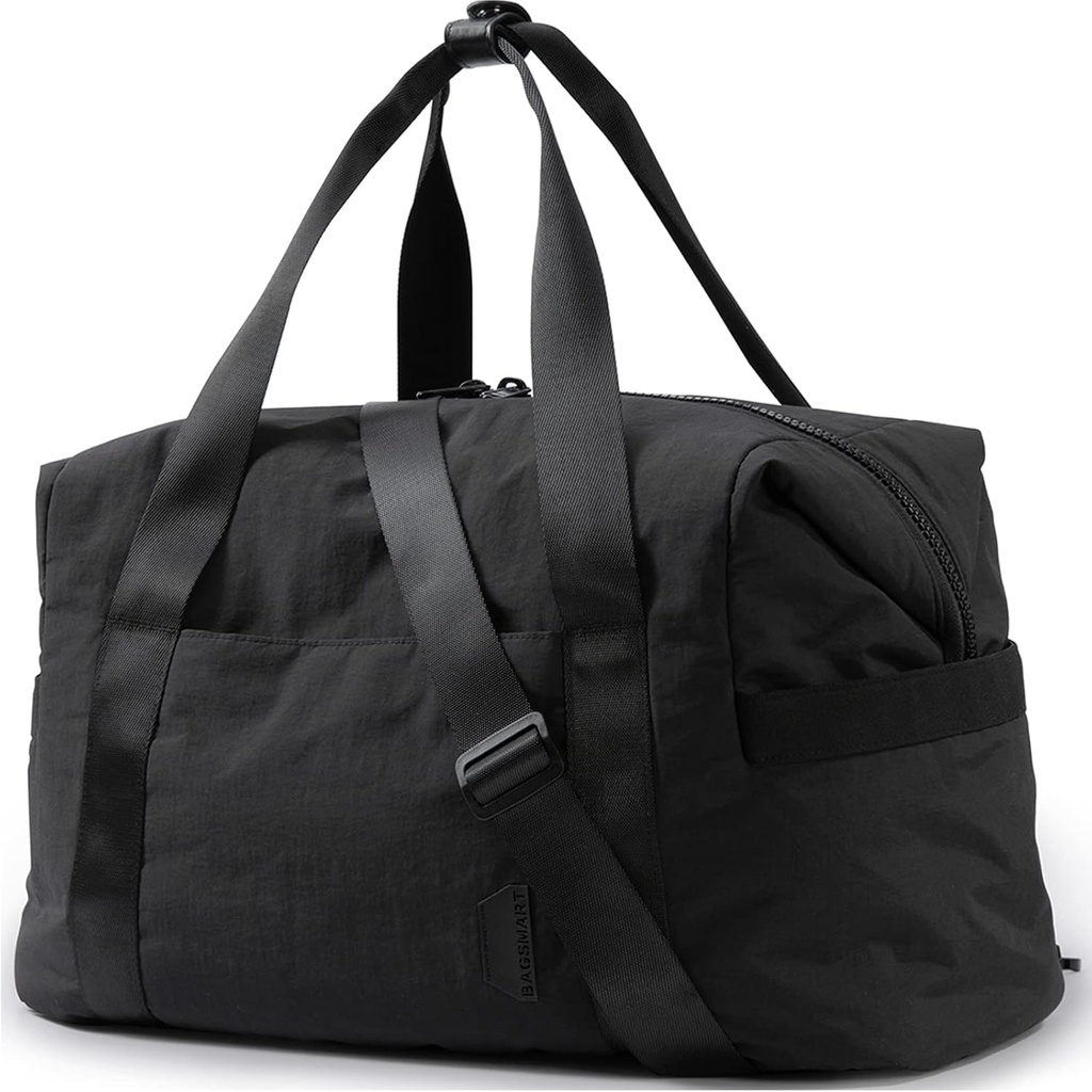 BAGSMART Gym veske for kvinner, bære på Weeker Overnattingsveske, reise Duffel poser med Trolley Erme, personlig element reise veske tote veske trening dansveske (svart, medium)