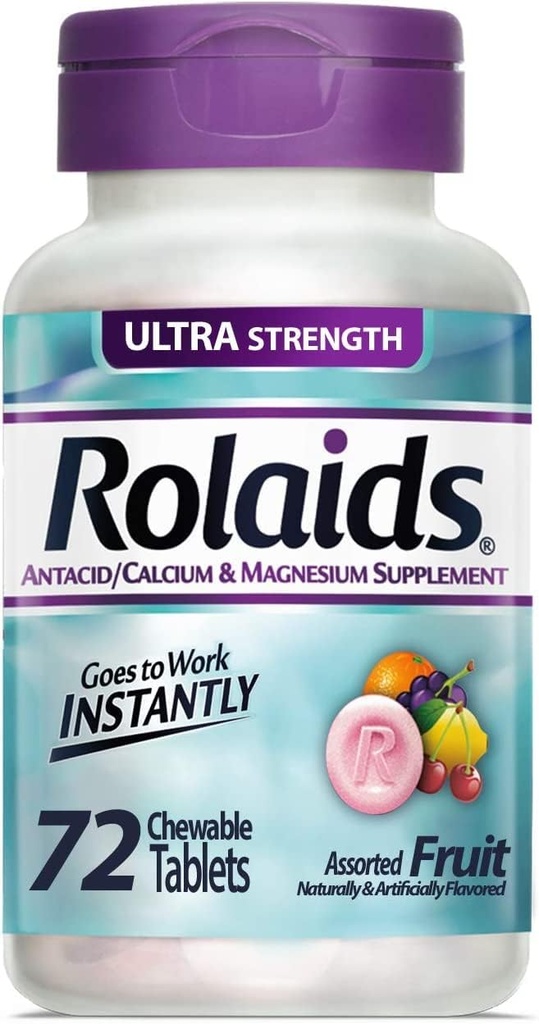 Rolaids Antacid Kalsium og magnesium Supplement Ultra Styrke Tabletter, Frukt 72 ea (Pack of 4)