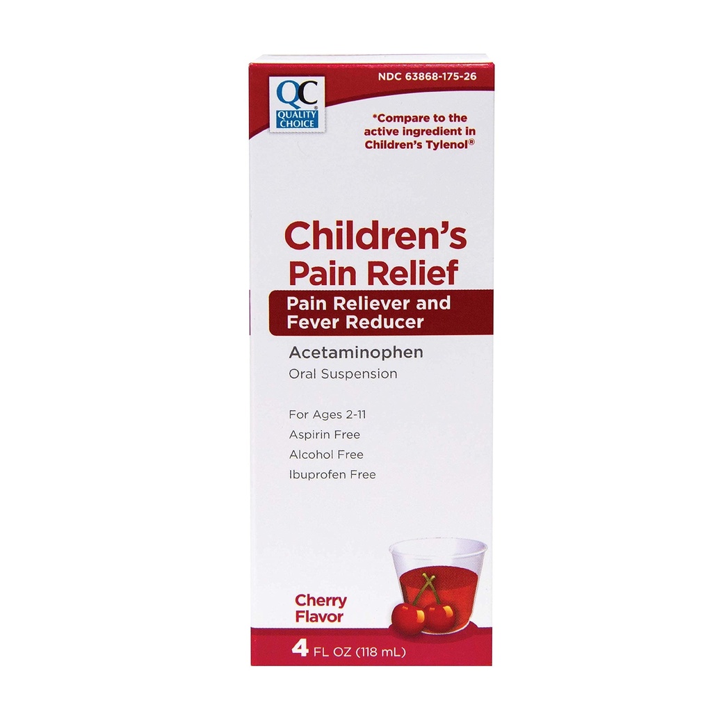 Kvalitetsvalg Barns smertelindring og feber Redusere for barn, 4fl oz Acetaminophen 160 mg per 5ml, Ibuprofen og aspirin gratis, flytende kulde og influensa medisin for barn, regelmessig styrke OTC medisinering