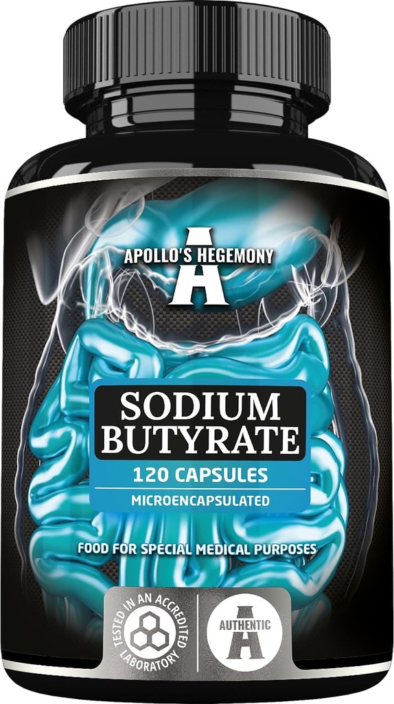 Natriumbutyrat høy dose 570 mg (30% butyric syre), 120 Vegan kapsler, 4 måneders forsyning, natriumsupplement for å støtte intestinal barrier regenerasjon og Overal Gut helse - ved Apollos hegemoni