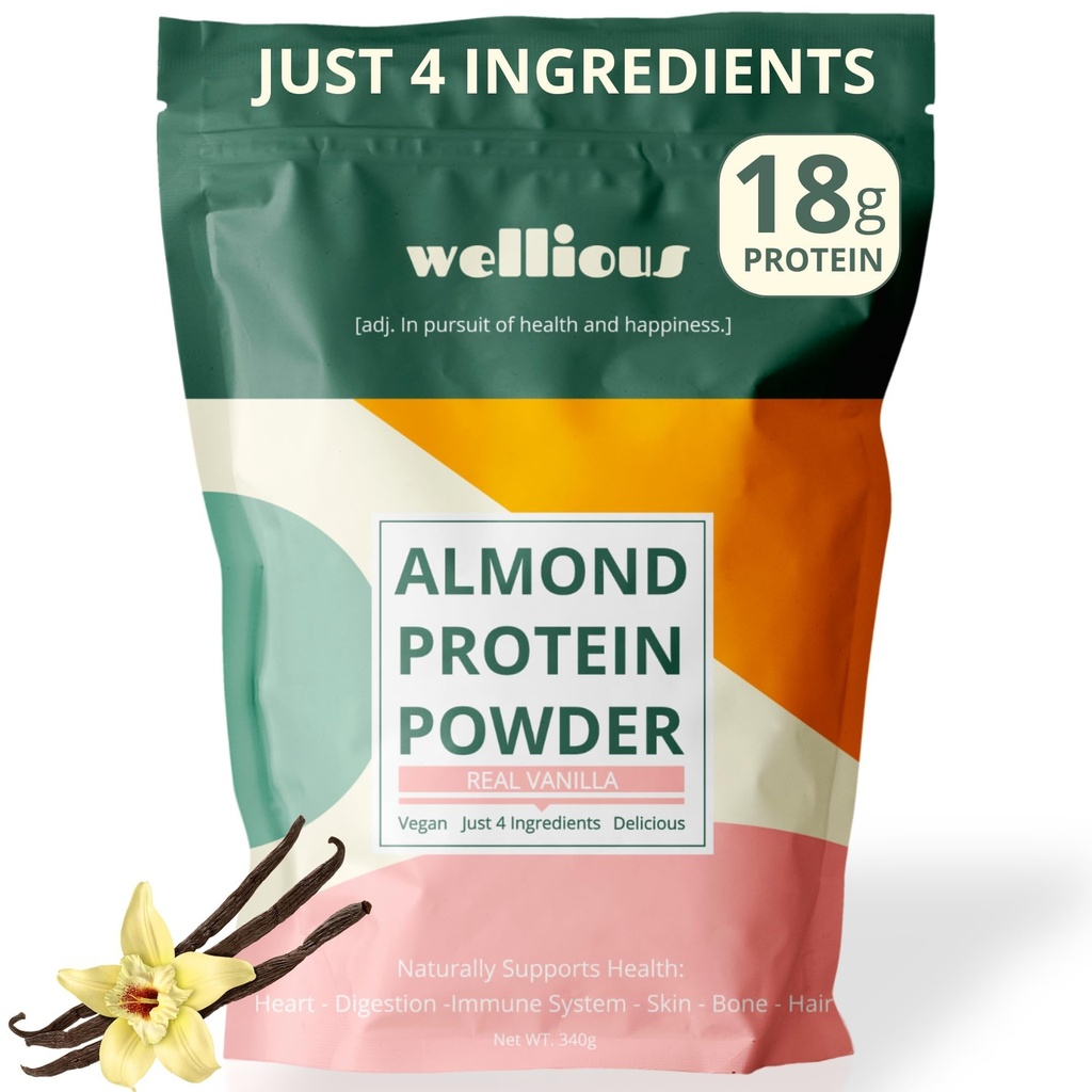 velsmakende Almond Protein pulver (Vanilla) - 18 gram ren sunneste vegansk protein for kvinner og menn - Perfekt Glutenfri, Soya-fri og glatt Gut Vennlig Protein pulver for sportsernæring