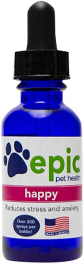 Happy - Alt naturlig flytende Spray Supplement - Eases Separasjon Angst, Hjelper med Vet besøk, Reise, Grooming, Tap av en venn (Dropper 1 oz)