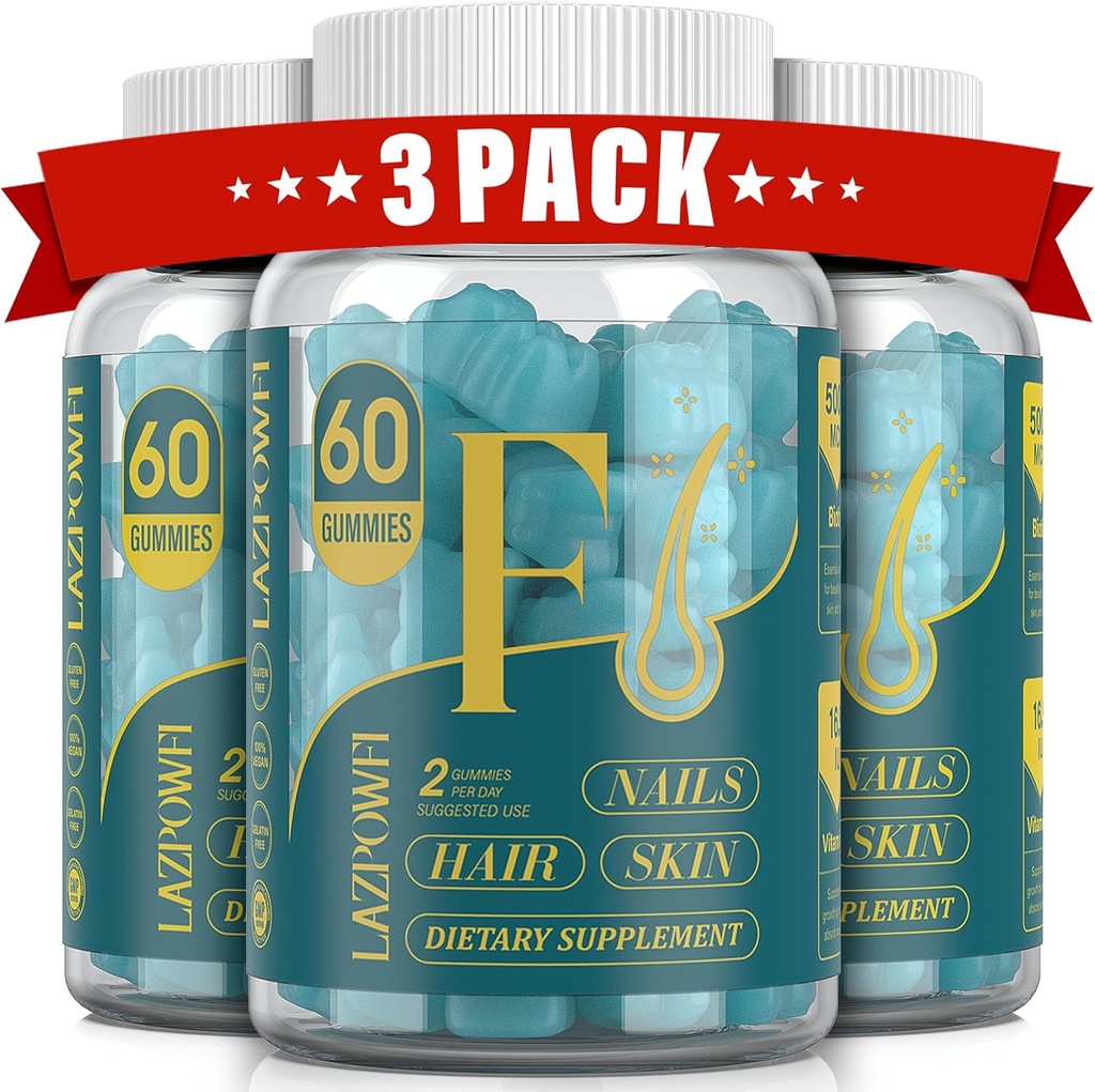 Biotin Gummies - Hårete hud og negler vitaminer for menn og kvinner, Vegansk vitamin B7, støtter hårvekst og sterkere negler, 90 dagers forsyning - Blueberry-3 Pack