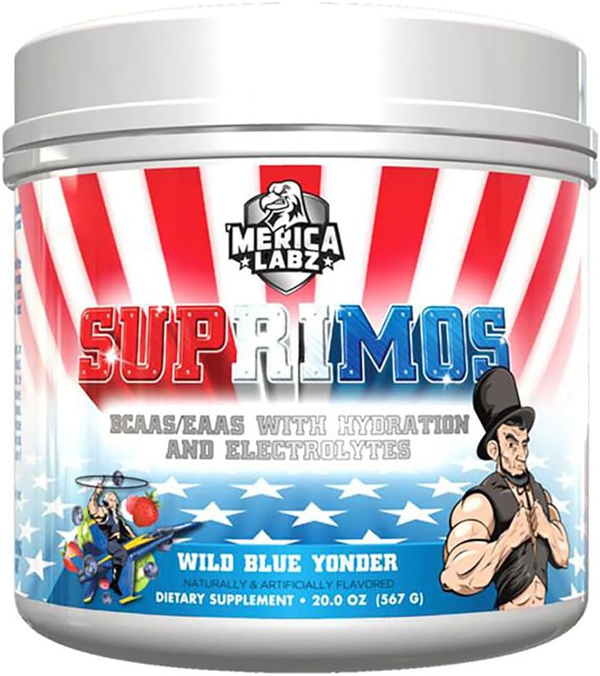 Merica Labz Suprimos BCAA/EAA Supplement med Eletrolytes for maksimal ytelse og utholdenhet 30 Services (Wild Blue Yonder, 20.0oz)