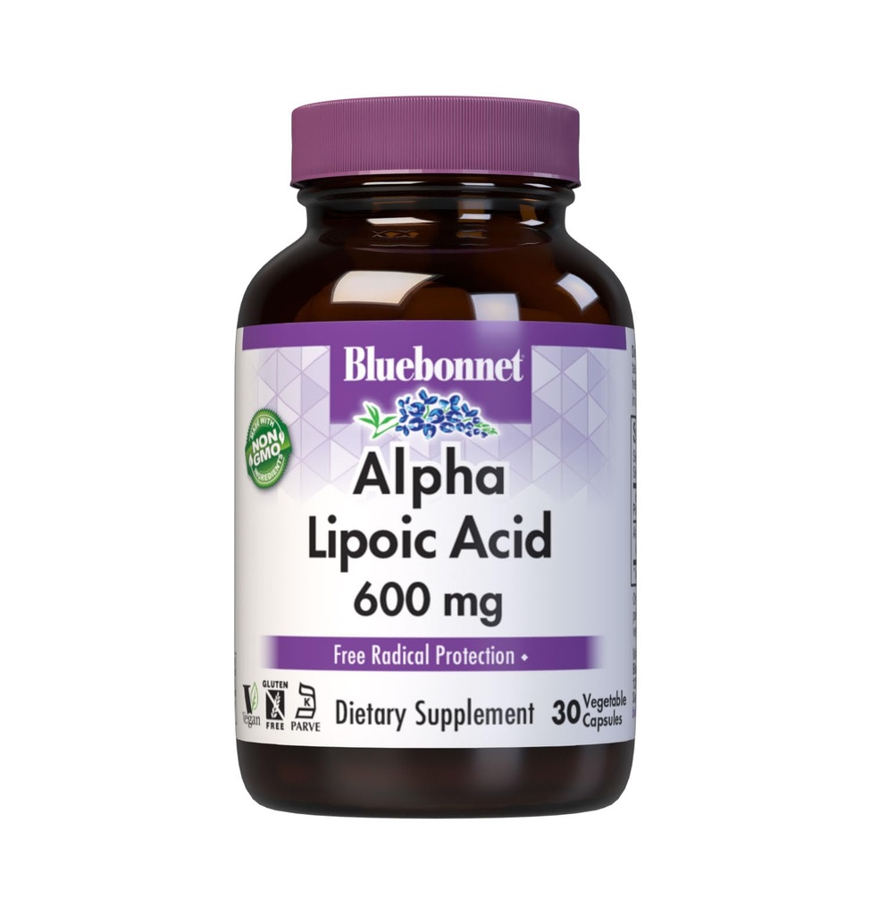 BlueBonnet Alpha Lipoic Acid 600mg - Kraftig Antioksidant Nerve støtte Supplement for kvinner og menn - Ikke-GMO, Vegan, Kosher - Glutenfri, Soya-fri, Dairy-Free - 60 Grønnsaker Kapsler