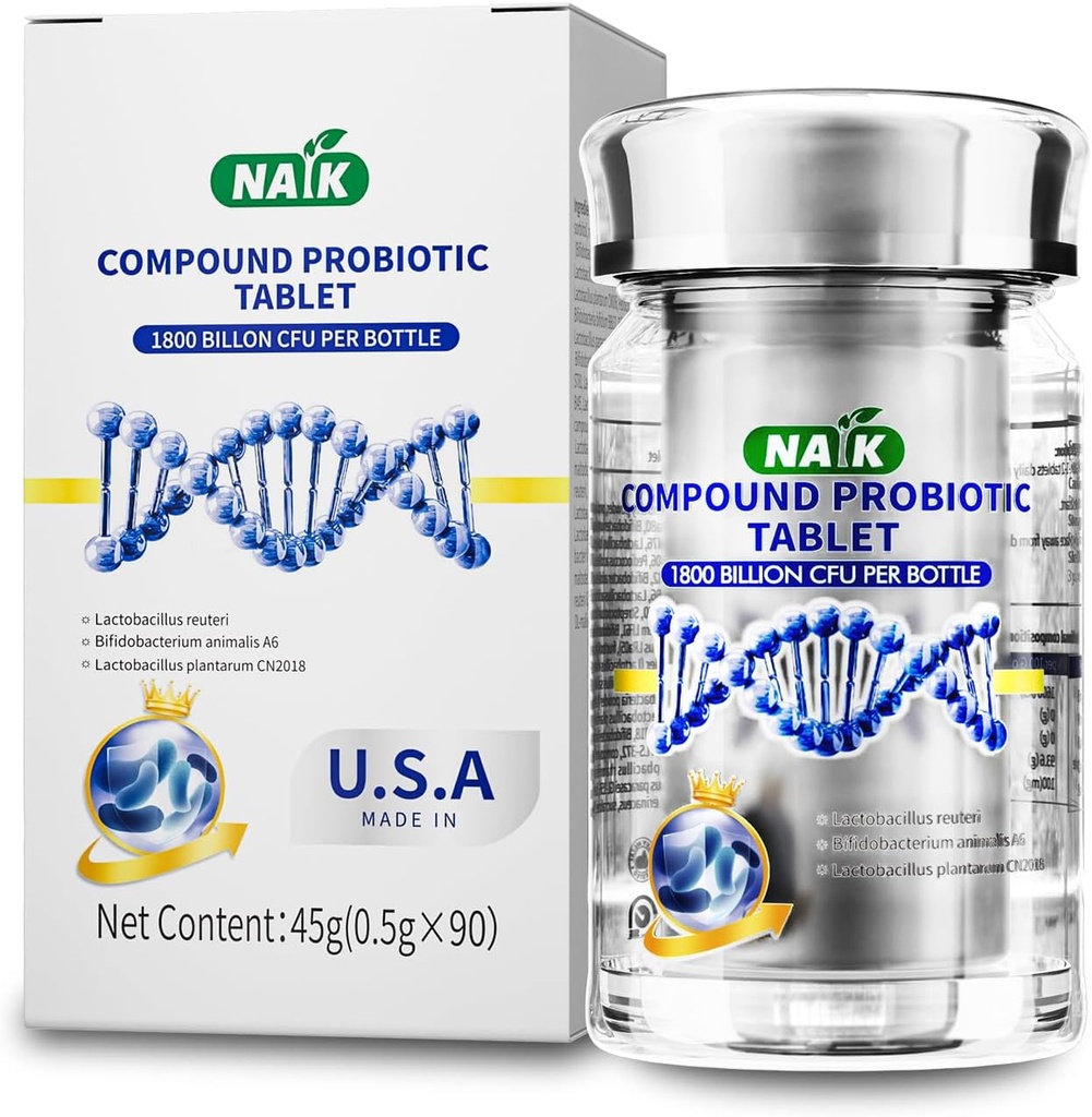 NAIK Probiotika 1800 milliarder CFU - 10 strenger + organiske prebiotika - Immune, Digestiv & Gut Helse - støtter anledninger, diarrea, gass & blotting - for kvinner og menn - 45ct