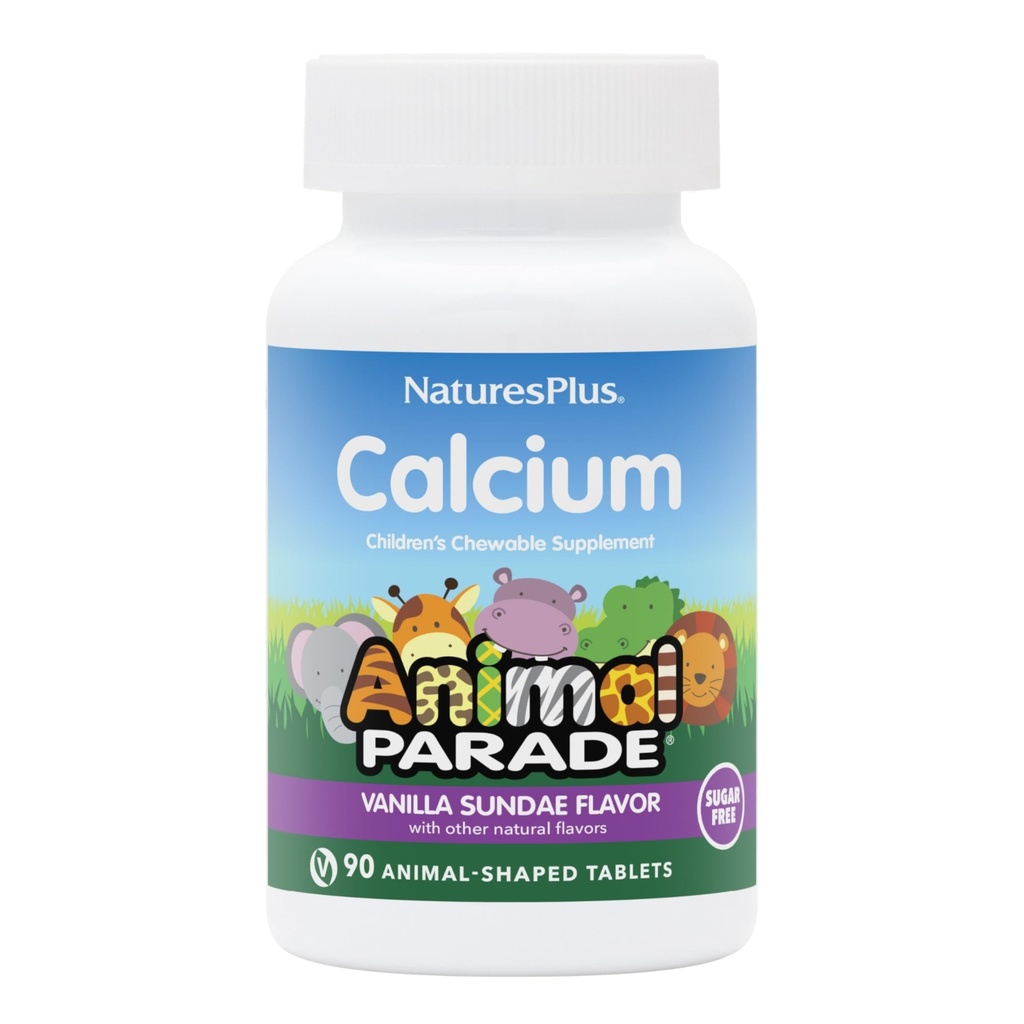 NaturesPlus Animal Parade Sukkerfrit Barnekalsium, Vanilla Sundae Flavor - 90 Chewable Animal Shaped Tabletter - Magnesium for Bone Helse - Glutenfri - 45 Serveringer