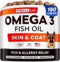 StrellaLab fiskeolje Omega 3 behandlinger for hund (180 behandlinger) - Allergi & kløe relief - Hud & Coat Supplement - Felles helse - Wild Alaskan Salmon Oil - Shedding, kløende hud relief - Omega 3 6 9 - EPA & DHA