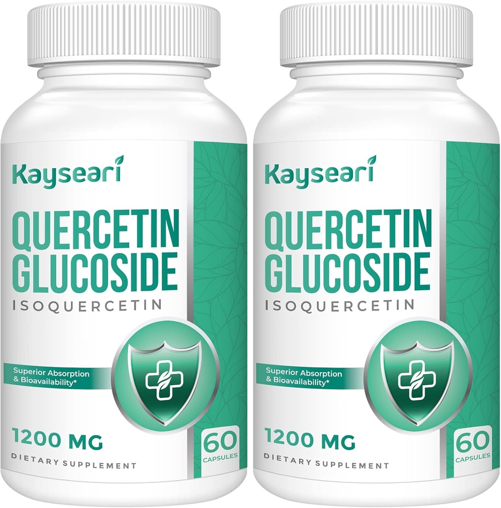 Quercetin Glucoside 1200mg Kosttilskudd - Isoquercetin med 6X Biotilgjengelighet,120 Veggie Capsules,Contain Black Pepper & Rutin for Max Absorpsjon