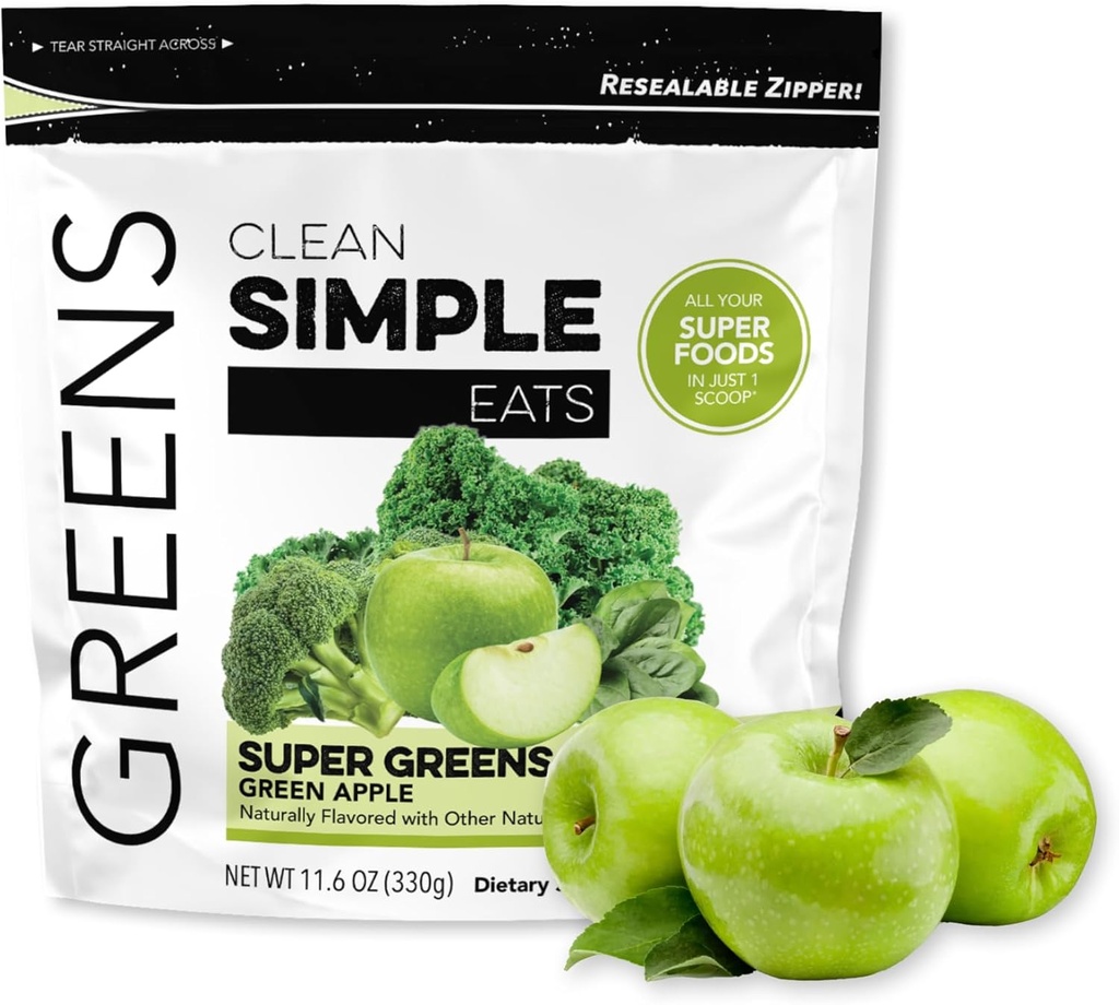 Ren enkel spiser Super Greens pulver, naturlig flavored Greens pulver med klorella, Spirulina, Superfoods & Prebiotic Fiber, Ingen kunstige ingredienser, Glutenfri, Grønn Apple Flavor, 30 Services