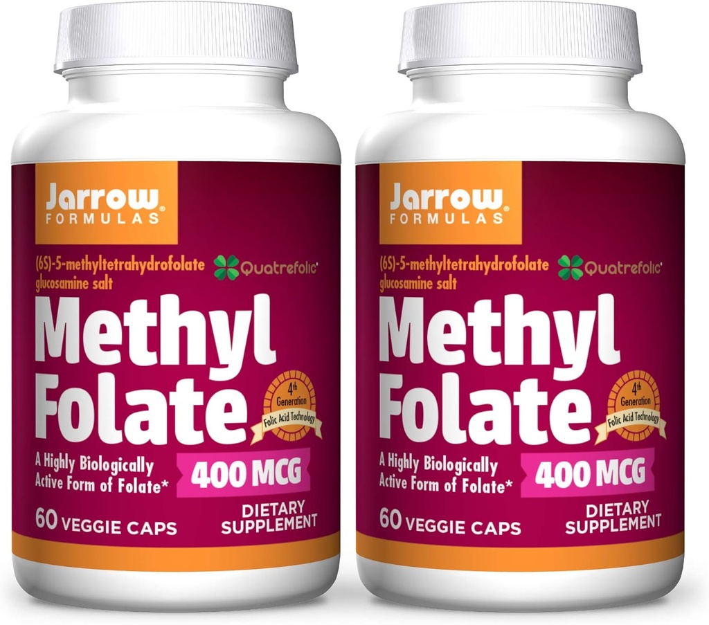 Jarrow Formulas Metyl Folat 400 mg - 60 Veggie Caps, pakke med 2 - Biologisk aktiv form av folat - 4th Generation Folic Acid Technology - 120 Total Services