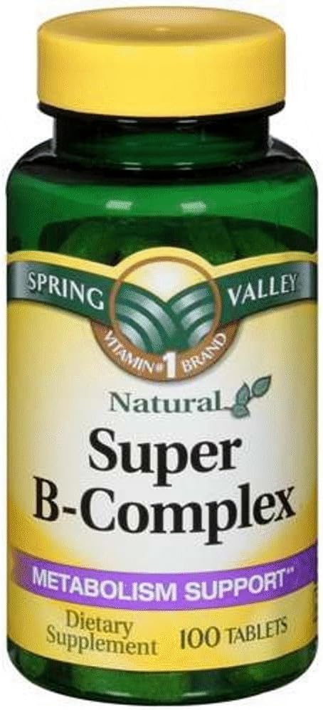 Spring Valley Super B-Complex, Metabolisme Støtte, 100 tabletter