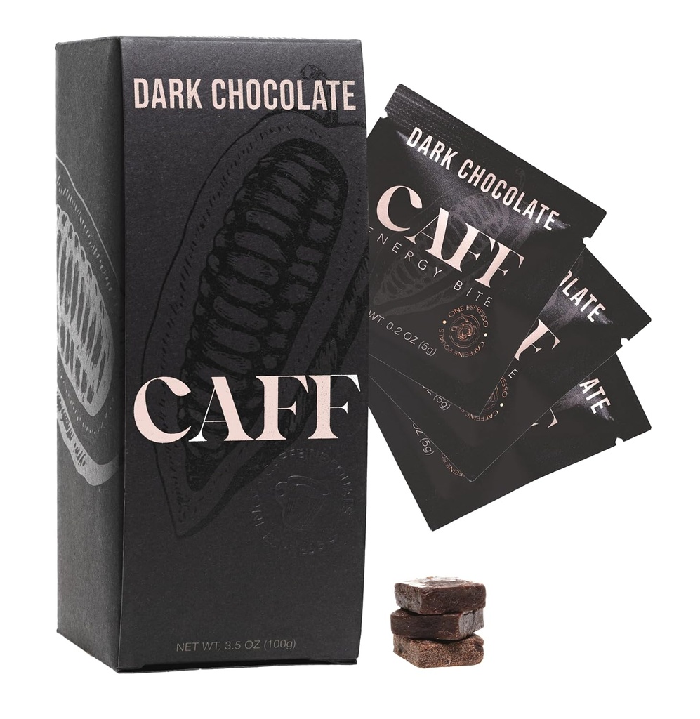 CAFF Alle naturlige energibiter - Koffeinert sjokoladeflekk for energiforsterkning - Ingen tilsatt sukker - 65 mg koffein sjokoladebarer – 15 kalorie økologisk koffeinsnacks - vegansk, glutenfri, keto (20 biter)
