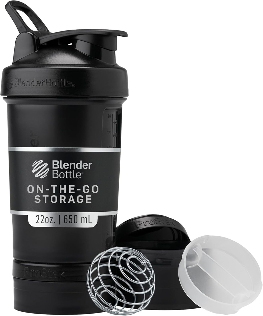 BlenderBottle Shaker Flaske med pilleorganisator og lagring for proteinpulver, klassisk V2 ProStak System, 22-Ounce, Midnight Black