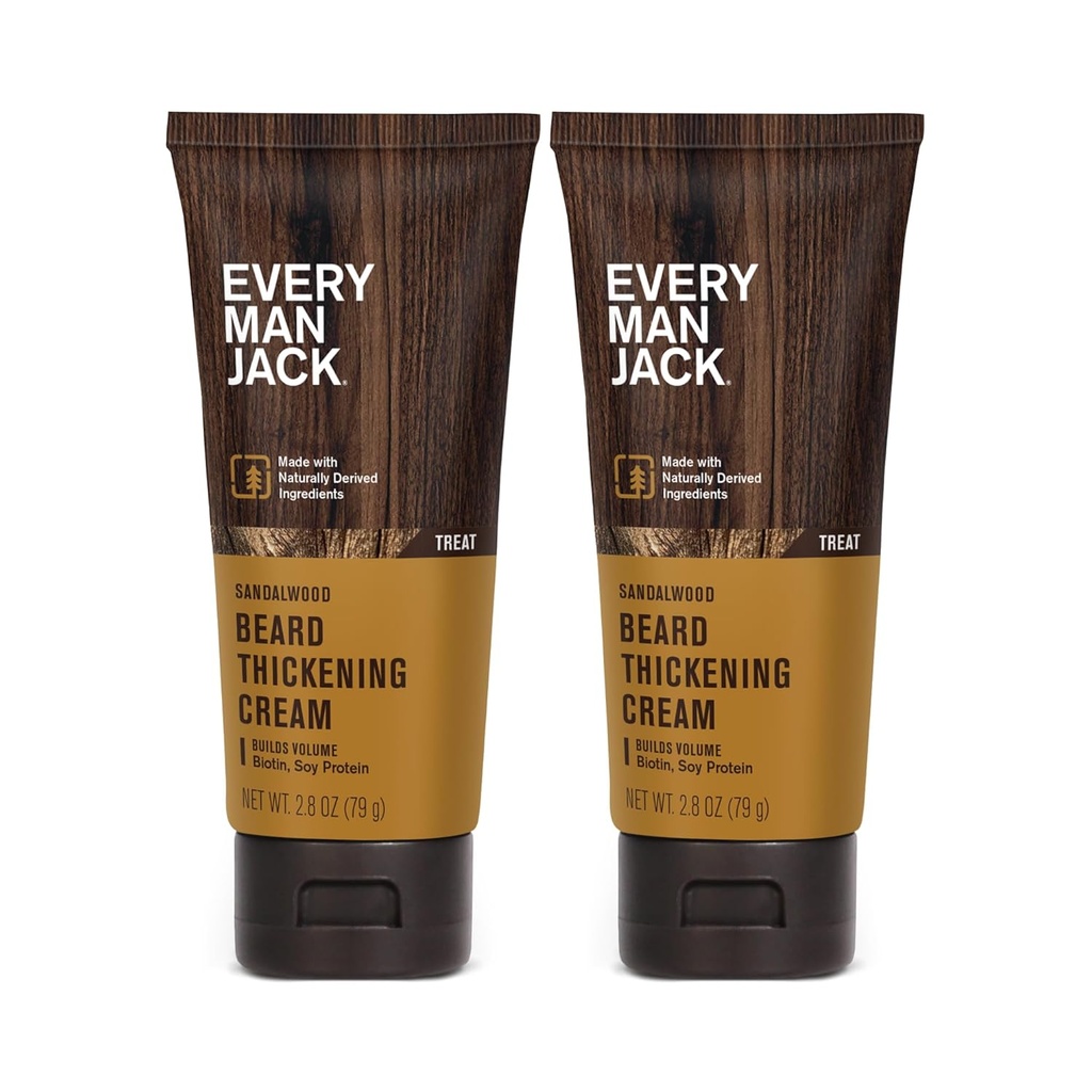 Hver mann Jack Beard Tykkelseskrem - styrker, tykkelser, nourishes Beard - lett sandalwood Scent - laget med naturlig avledede ingredienser som biotin, vitamin B6, soyaprotein - 2,8oz - 2 Pack