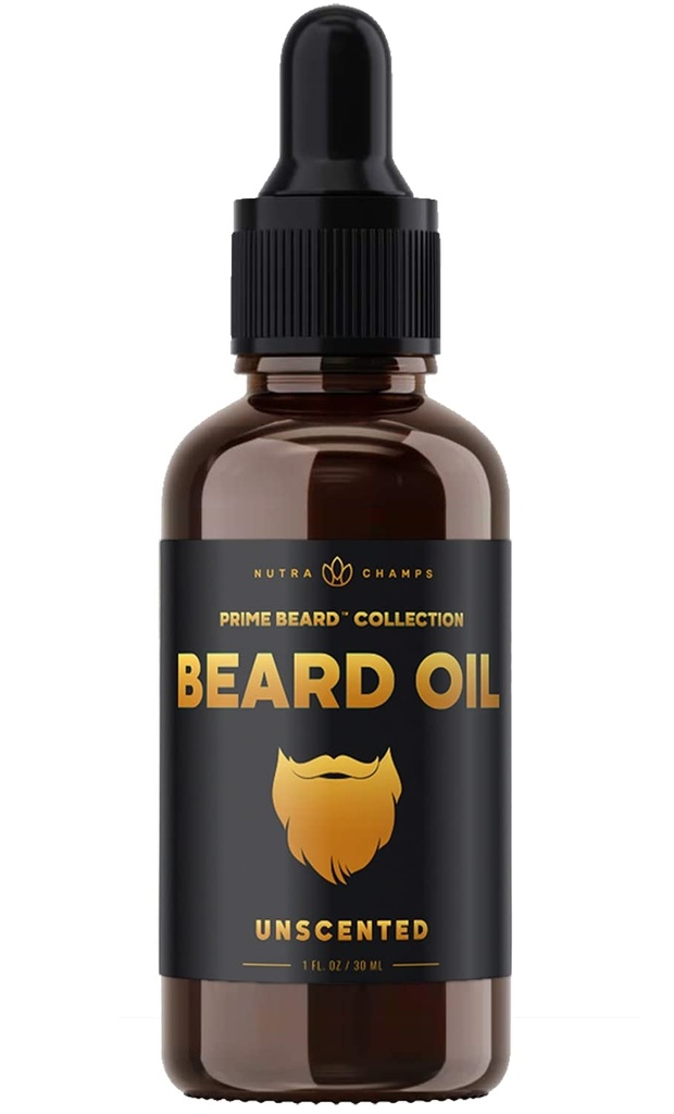 NutraChamps Beard Oil Conditioner - Unscented Jomfru Argan, Jojoba, Grapefrøoljer og mer for Beard Vekst - Softens & Styrker Skjorter & Mustaches for menn - Premium Signatur Prime Beard Blend