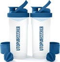 Utopia Hjem Shaker flaske 2 pakke - 24 Ounce Plastprotein eller Cocktail Shaker flaske for pre & post trening med Twist & Lock Protein boks lagring (clear / Navy)